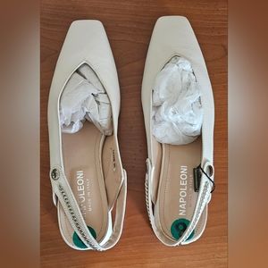 Napoleoni Ivory Square Toe Block Heel Slingback with Chain Shoes Size 8